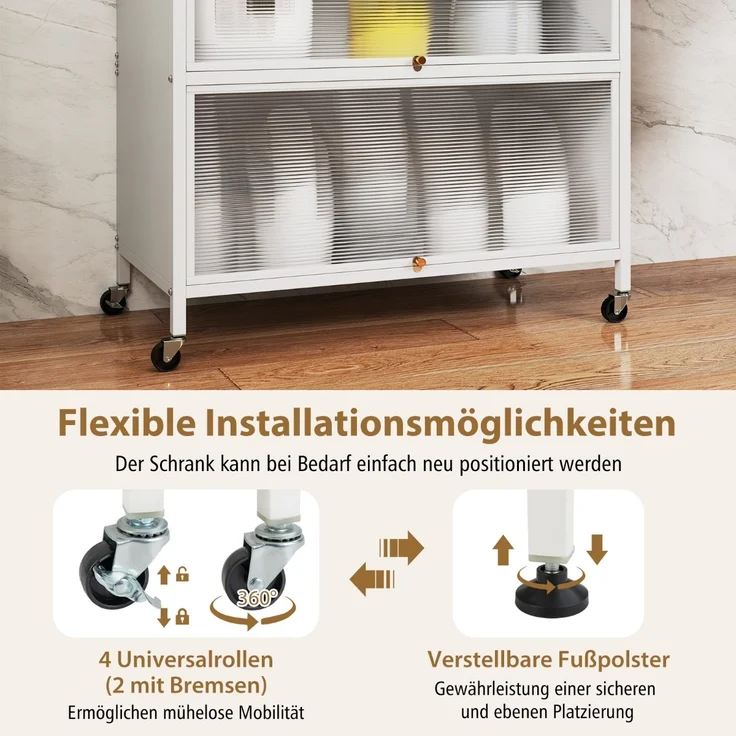 Küchenschrank mit 6 Ebenen Buffet-Schrank mit Regal freistehendes Backregal mit Stauraum Weiß – Bild 4