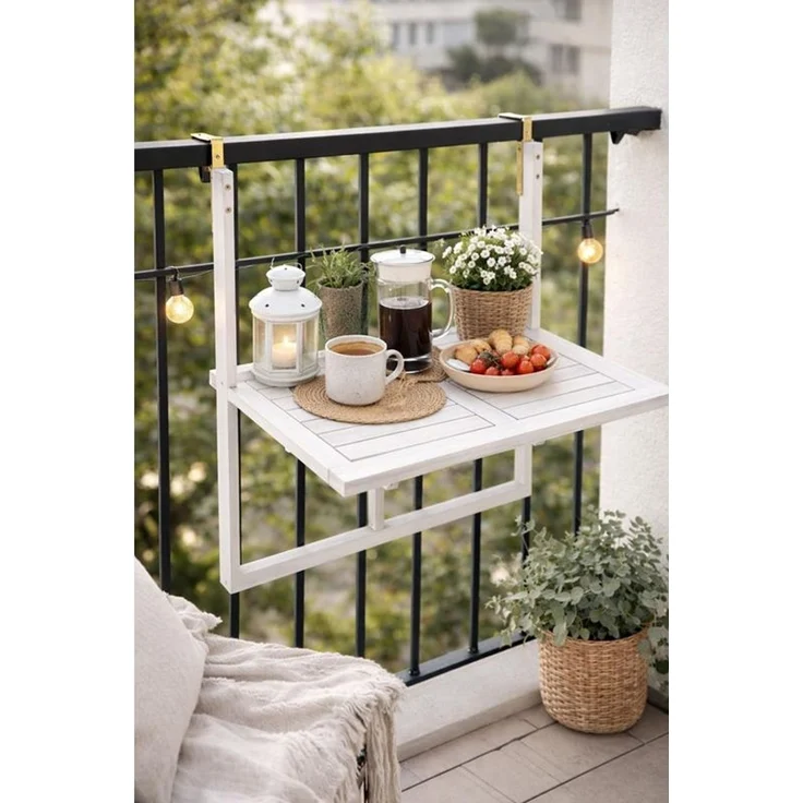 Balkonhängetisch Balkontisch Hängetisch Klapptisch Balkon Tisch Weiß Klappbar – Bild 1