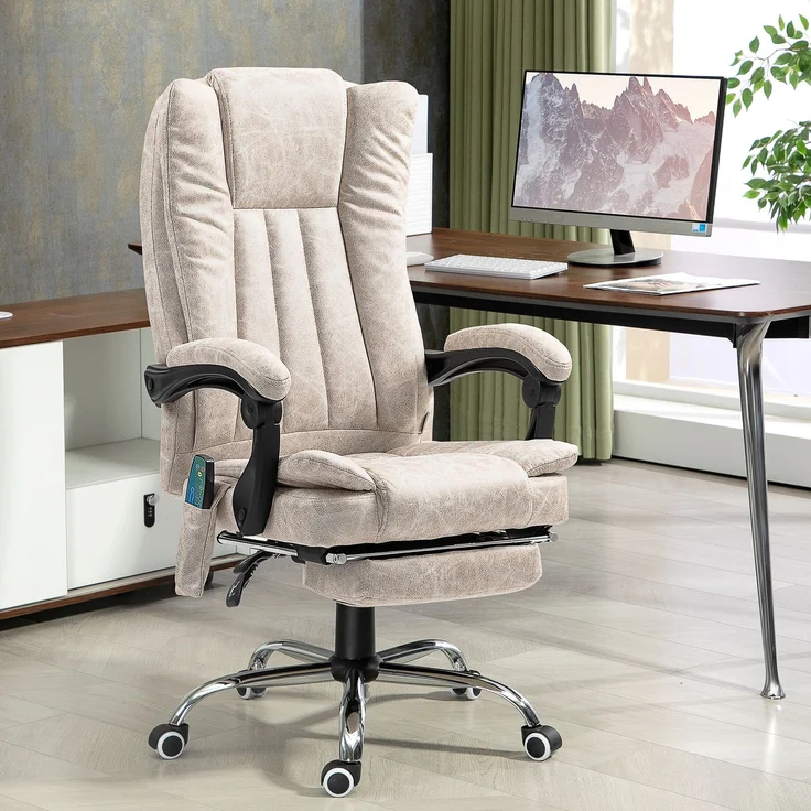 MELAYR, Bürostuhl mit Massage- und Heizfunktion, verstellbarer Höhe, verstellbarer Rückenlehne, 79 x 36 x 65 cm, Creme – Bild 3
