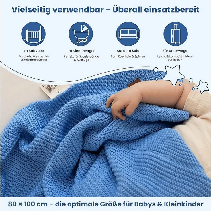 Babydecke Baby Strickdecke, Babydecke, Weich & Atmungsaktiv, 80x100cm, Blau, Little Dedi – Bild 4