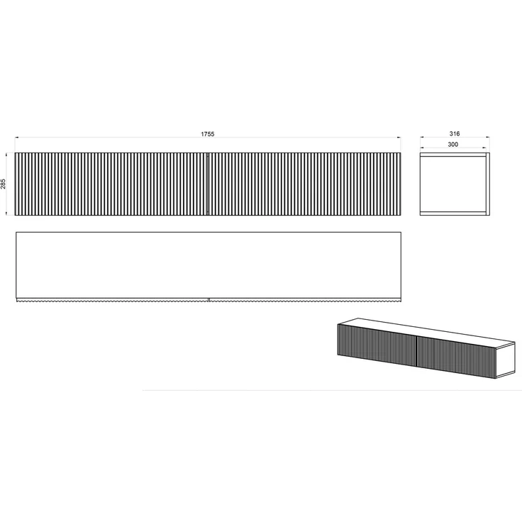 Selsey 'Nolie' TV-Hängeboard 2-türig, Eichenholzoptik, ca. 29 x 175,5 x 32 cm – Bild 5
