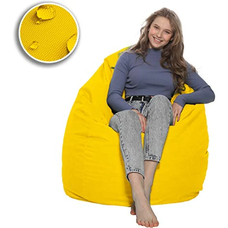 HomeIdeal - Sitzsack XXL Bodenkissen für Erwachsene & Kinder - Geeignet für Gaming oder Entspannen - Indoor wie Outdoor da er Wasserfest ist - mit EPS Perlen, Farbe:Gelb, Größe:XL – Bild 5