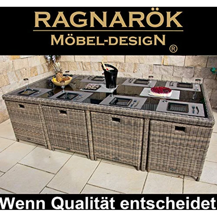 Ragnarök Möbel-Design Garten-Essgruppe Heimdall Esstisch Set 8+4, (Set, Polyrattan, Alu), umklappbare Rückenlehnen, Würfelsystem – Bild 6