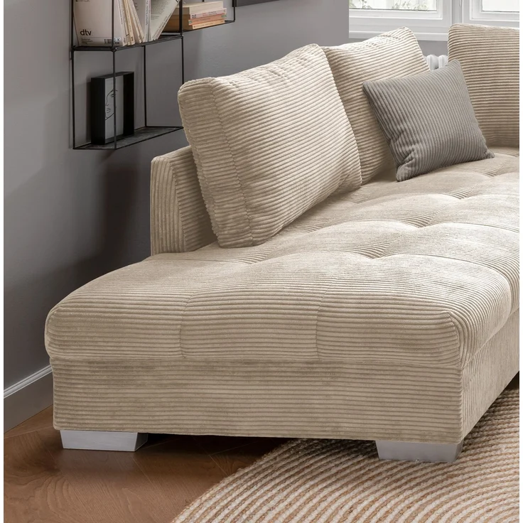 Ecksofa modern Schlafsofa Eckcouch Polsterecke L-Form Ottomane links Cord Beige – Bild 5