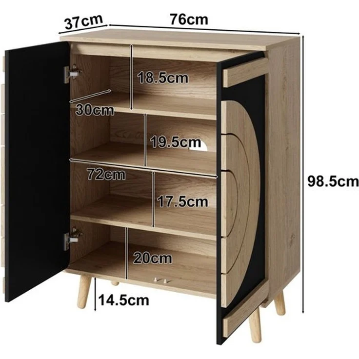 Merax Schuhschrank mit runden Geometrie-Türen (1-St) Schuhregal Kommode mit Stauraum und Holzbeine, 76×37×98,5 cm – Bild 4