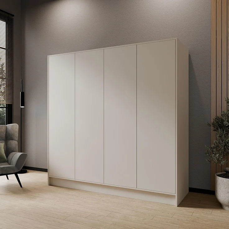MEBLINI Kleiderschrank GALINDA 200cm - Kaschmir - griffloser Drehtürenschrank ohne Spiegel - Push-to-Open - mit Kleiderstangen und Regalböden – Bild 2