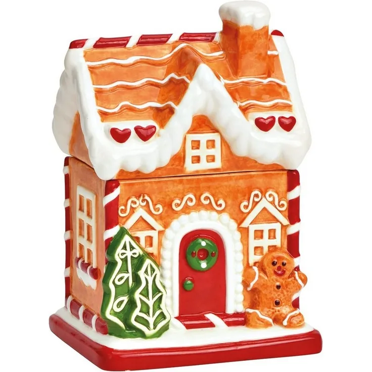 matches21 HOME & HOBBY Vorratsdose Weihnachtliche Aufbewahrungsdose mit Lebkuchenhaus, 16x27 cm, Keramik, (1-tlg), Festliche Keramikdose für weihnachtliche Leckereien