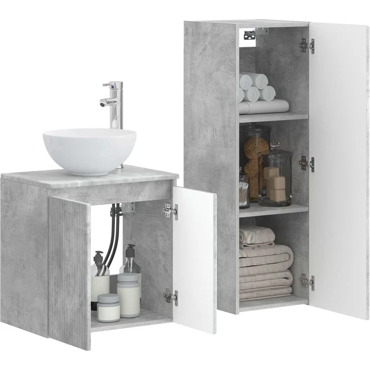 vidaXL Badezimmerschrank-Set 2 stk. Betongrau 33 x 34,5 x 100 cm 3406116 – Bild 3