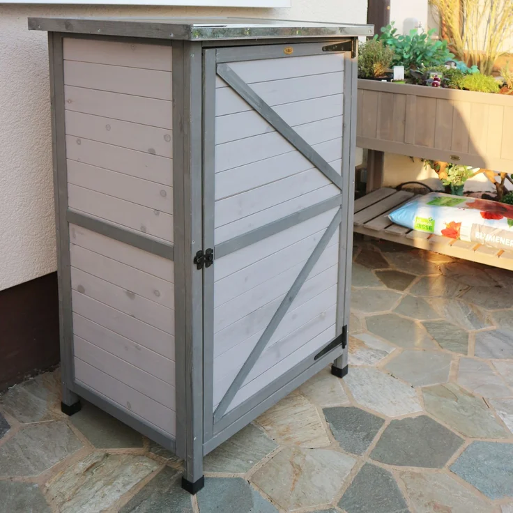 HABAU Gartenschrank Flachdach aus Holz mit Zinkdach, Grau, 76,5 x 56,5 x 114 cm – Bild 4