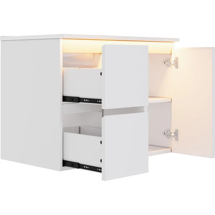 Wandwaschtisch mit Keramikbecken, LED-Radarsensor & Soft-Close, 76x47x57 cm, Weiß – Bild 9