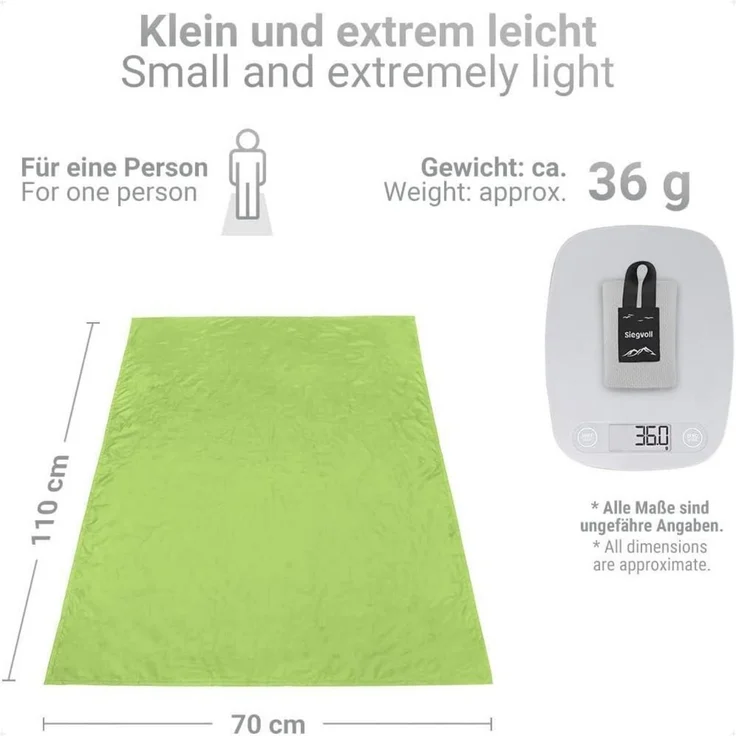Picknickdecke Stranddecke Outdoor 70x110cm Color 4- Grün 70 x 110cm – Bild 2
