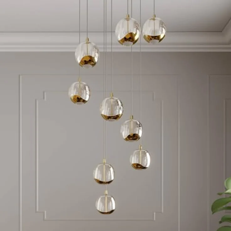 Lucande LED-Hängelampe Hayley, Ø 40 cm, 9-flg., gold, mit Glaskugeln und warmweißem Licht – Bild 4