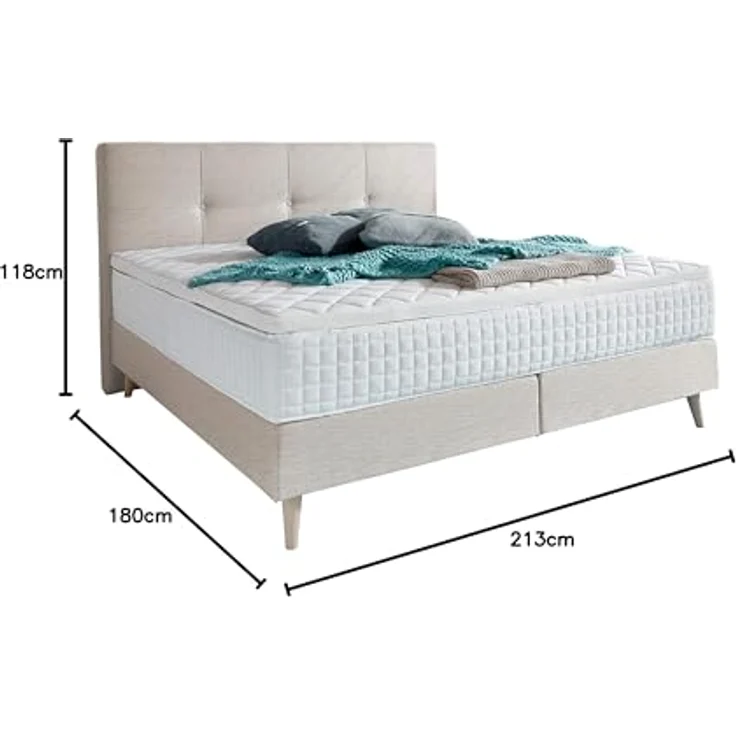 Atlantic Home Collection Boxspringbett FRANKA, 180x200 cm, inklusive Topper (Härtegrad H2), Creme – Bild 3