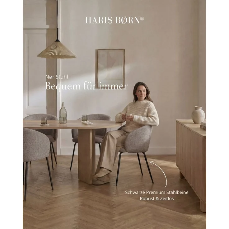 Haris Børn Esszimmerstuhl mit Armlehnen NØR - Hochwertige Polsterstühle für Esszimmer (Set, 4 St), Grau-braun - Premium Esszimmer Stühle & Wohnzimmer Stühle – Bild 3