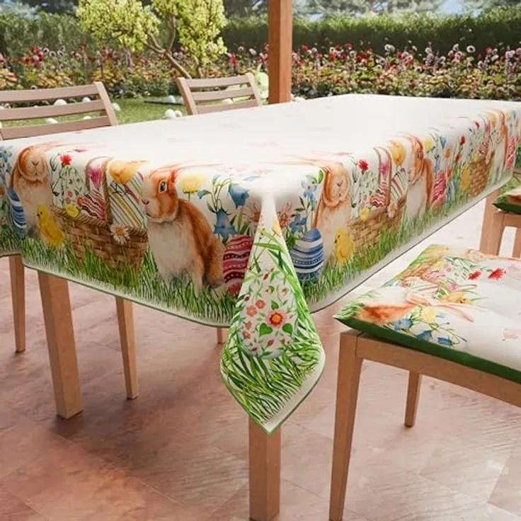 Petti Artigiani Italiani - Tischdecke für Ostern, schmutzabweisend, quadratisch, für die Küche, Design Bunny, X4 Plätze (140x140 cm), 100% Made in Italy