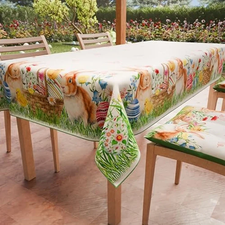 Petti Artigiani Italiani - Tischdecke für Ostern, schmutzabweisend, quadratisch, für die Küche, Design Bunny, X4 Plätze (140x140 cm), 100% Made in Italy – Bild 1