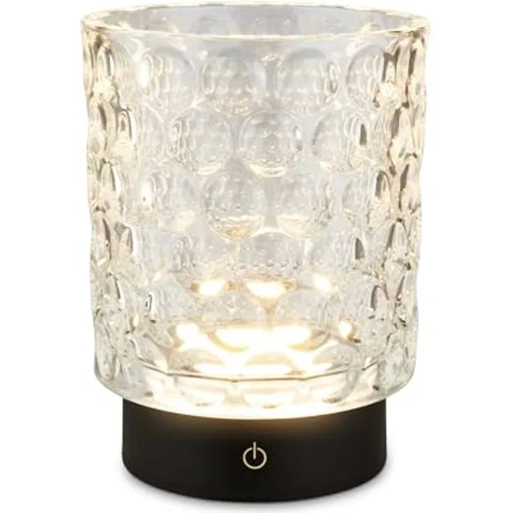 Briloner Sunora LED Tischlampe, kabellos, dimmbar, IP44 spritzwassergeschützt, klar, Ø11 x 15 cm