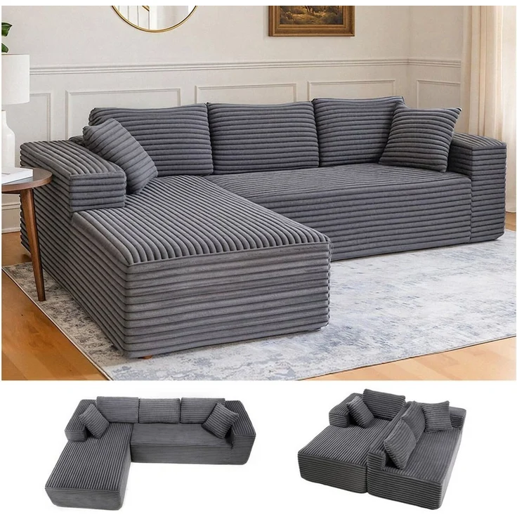 COMHOMA Sofa Big-Sofa, L-förmige Sofa, Couch Ecksofa, Chaiselongue Schlafsofa, mit tiefer Sitzfläche und breiten Armlehnen, Cordstoff – Bild 5