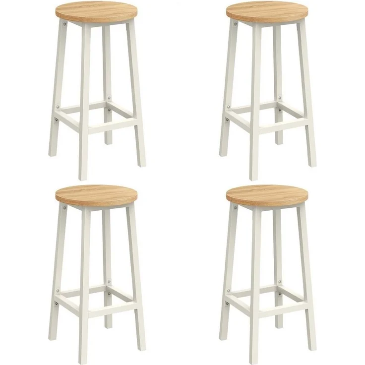 VASAGLE Barhocker, 4er Set Barstuhl, Küchenstühle mit Stahlgestell, Höhe 65 cm, rund, einfache Montage, Industrie-Design, von SONGMICS, Weiß – Bild 1