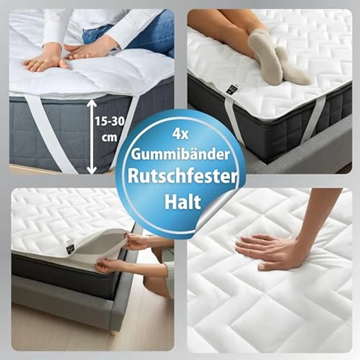 Matratzenschoner Topper 90x200 cm Premium Matratzenauflage SEI Design, Bettauflage - ergonomisch gesteppt mit 4X Gummi-Befestigung – Bild 4