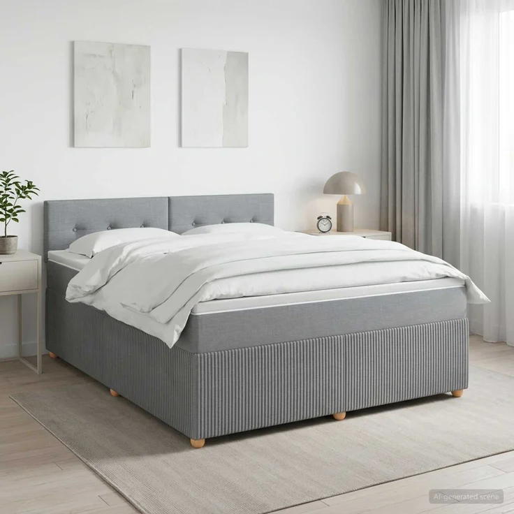 vidaXL Boxspringbett mit Matratze Hellgrau 140 x 190 cm Stoff 3451461 – Bild 1