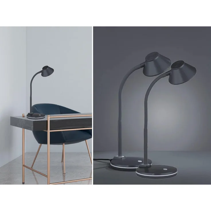 LED Schreibtischleuchten 2er SET flexibel, Kunststoff Titan, 33cm hoch