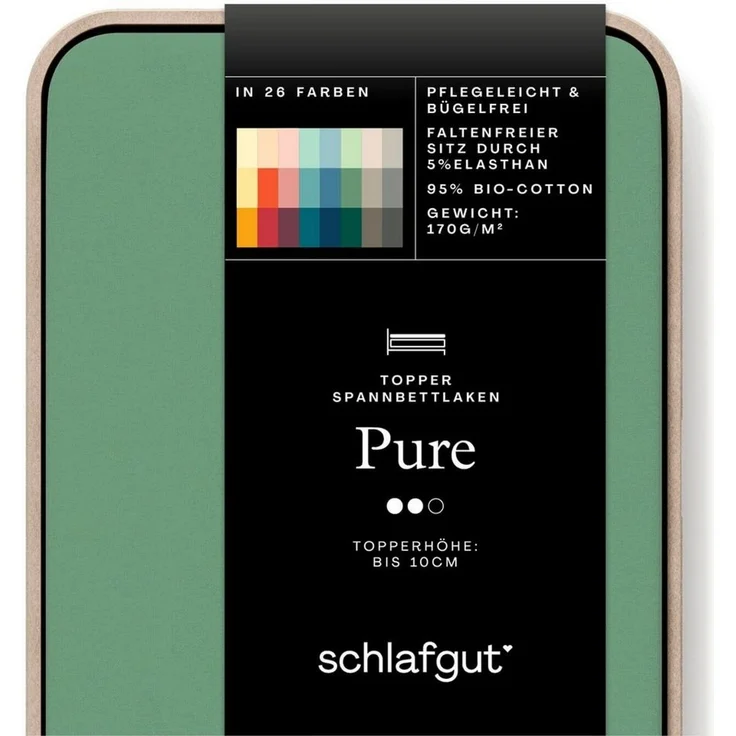 Schlafgut 'PURE TOPPER' Spannbettlaken, für Topper bis 10 cm Höhe, Green Mid, XL 180x200 cm - 200x220 cm, 100% Bio-Baumwolle – Bild 2
