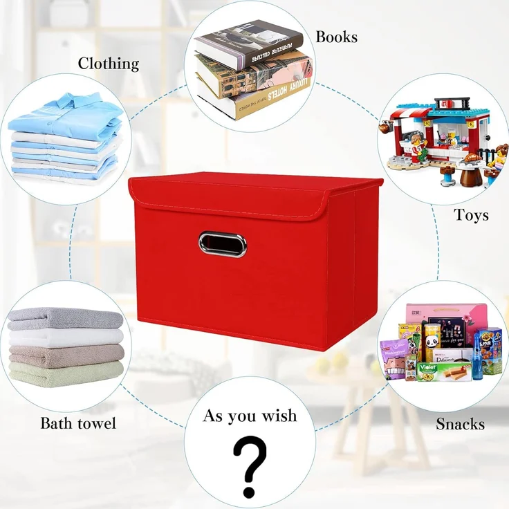 ABC Faltbare Aufbewahrungsbox aus Stoff mit Deckel und Metallgriff, 3er-Set, rot – Bild 2