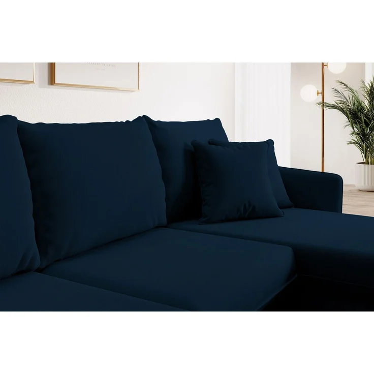 Selsey 'Volio' Ecksofa mit Schlaffunktion, Samt wasserabweisend, Schwarze Beine, Dunkelblau – Bild 8