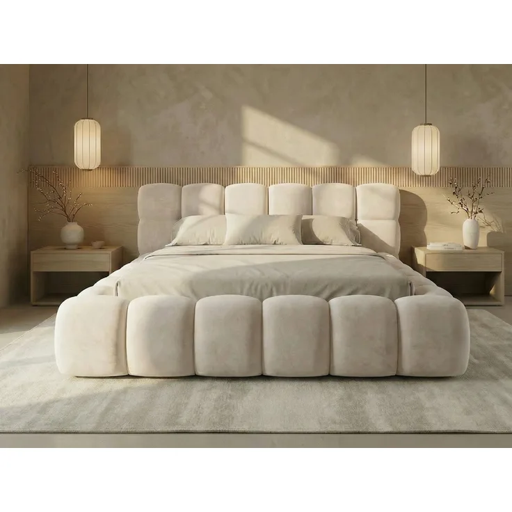 yourhouse24 Polsterbett BOSTON Slim aus Samt, Designer-Bett im Low-Seating Look, Platzsparendes Slim-Format mit großem Bettkasten & 95cm Kopfteil