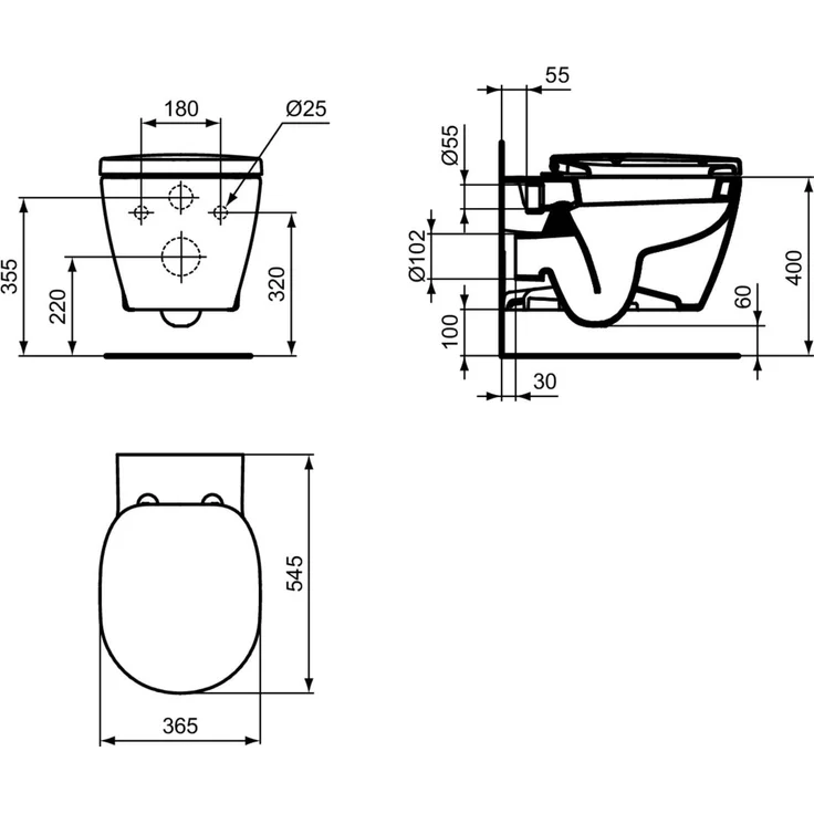 Ideal Standard Connect WC-Set, Wandtiefspül-WC mit Absenkautomatik, Rundes Design, Alpin Weiß – Bild 8