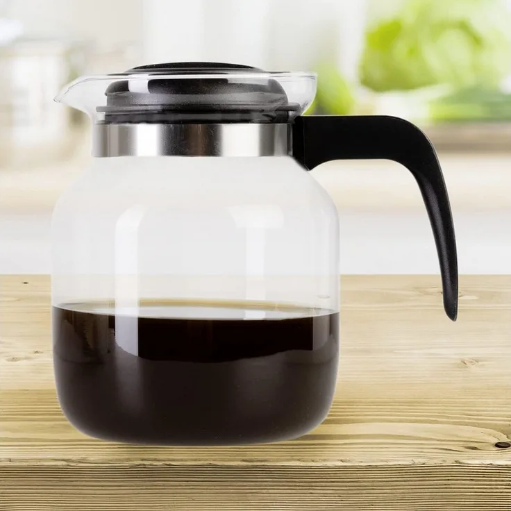 Wenco Premium Glas-Kaffeekanne/Teekanne mit Kunststoff-Deckel, 1,25 l, Transparent, Schwarz (Version 2021)