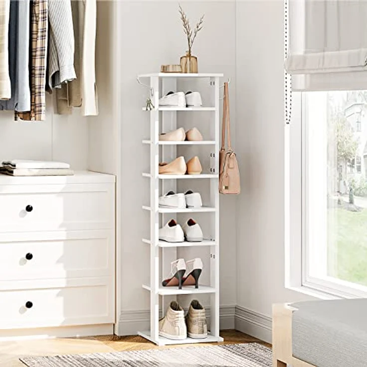 Hoobro Schuhregal 8-lagiges Regal, schmales Schuhablage, Schuhschrank mit 2 Haken, Ablagegestelle, platzsparend, Stabil, 28 x 28 x 113 cm – Bild 5