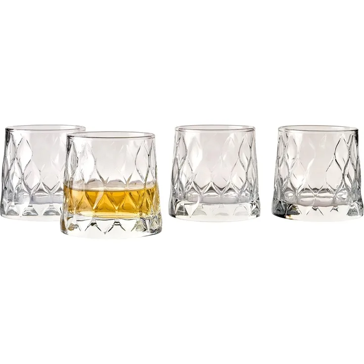 Pasabahce 4er-Set Leafy Old Fashioned Special Design Premium Whiskyglas mit schwerem Boden, 300 ml