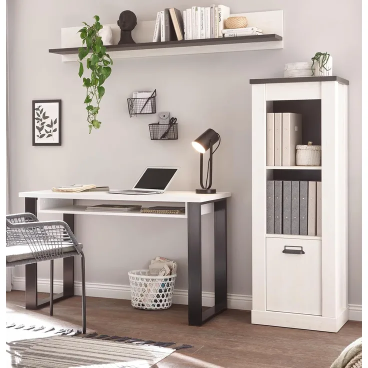 Büromöbel Set Stove in weiß Pinie und anthrazit Landhaus 190 x 60 cm