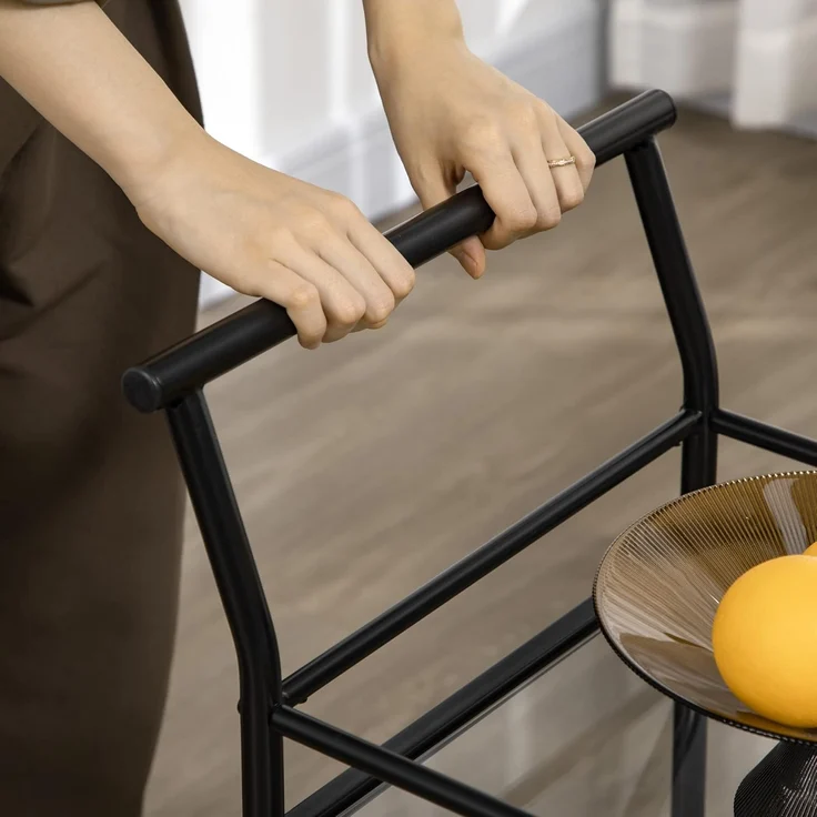 HOMCOM Servierwagen Rollwagen mit 4 Rollen, 2 Ablagen und Griffen, (Küchentrolley, 1 St, Küchenwagen), Schwarz 75 x 40 x 80 cm – Bild 9