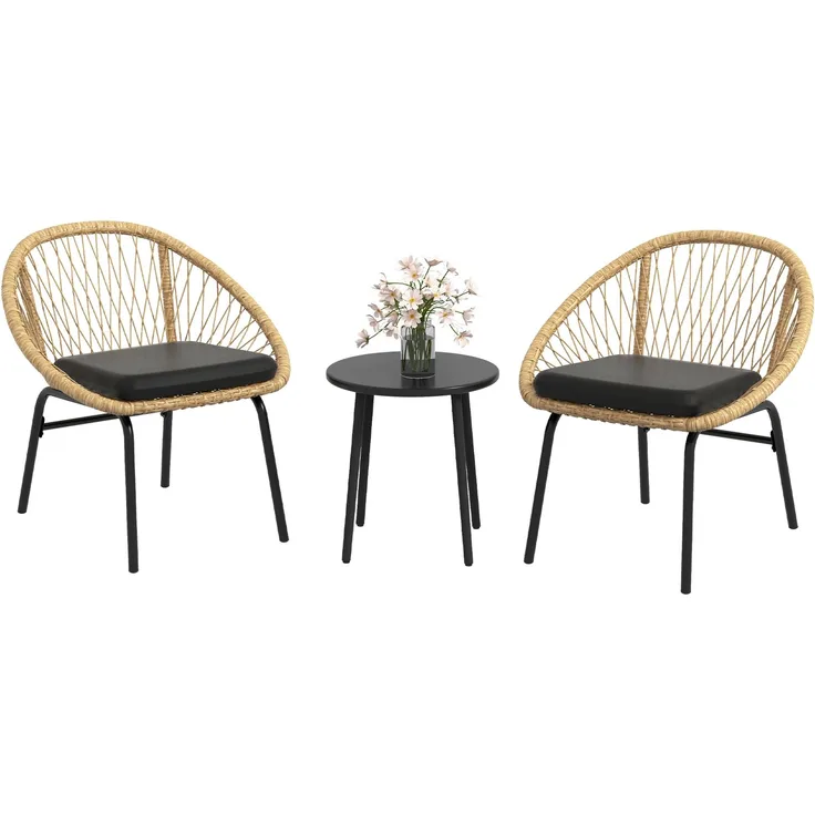 Outsunny Gartenmöbel Set, Polyester, PE Rattan, Gelb, 70L x 63B x 73H cm