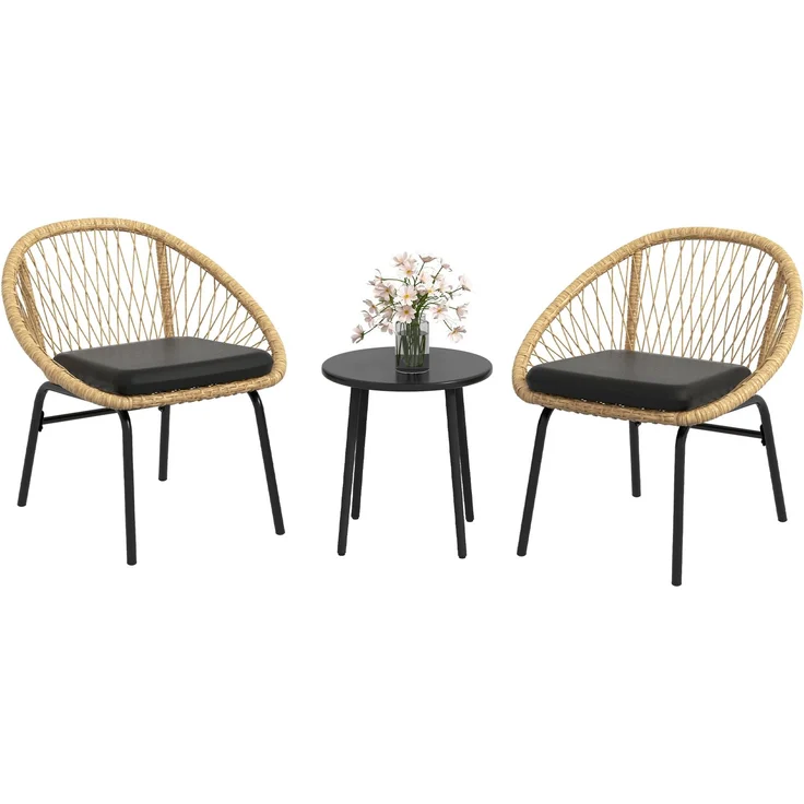 Outsunny Gartenmöbel Set, Polyester, PE Rattan, Gelb, 70L x 63B x 73H cm – Bild 1