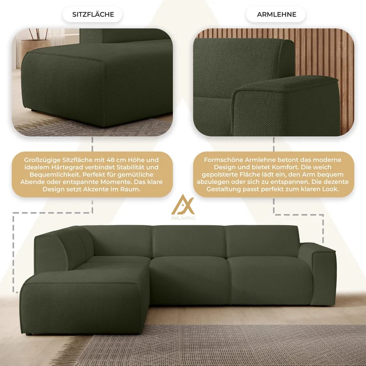 AX LIVING Couch Sofa L Form Didim L Grün – 292 cm, stilvoll & bequem L – Bild 6