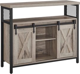 VASAGLE Sideboard mit 2 Schiebetüren und verstellbaren Ablagen, Spanplatte, 33 x 100 x 80 cm, Greige / Schwarz