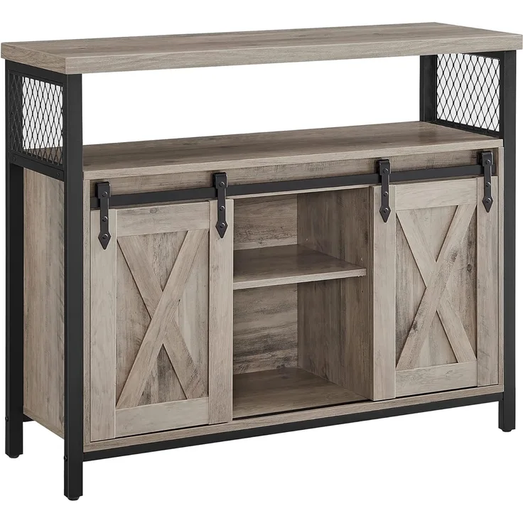Vasagle Sideboard mit 2 Schiebetüren und verstellbaren Ablagen, Spanplatte, 33 x 100 x 80 cm, Greige / Schwarz