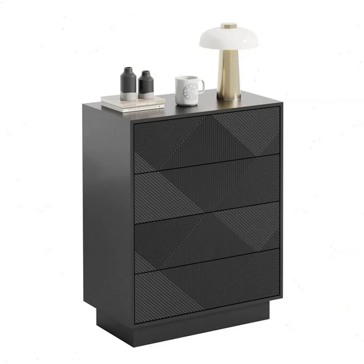 UEV Kommode mit 4 Schublanden, Sideboard, Schubladenschrank Schmal, 60x33,5x77,5cm (Sideboard für Wohnzimmer Schlafzimmer Büro Flur, Mehrzweckschrank aus Holz Beistellschrank allzweckschrank), Drucköffner/ Push to open Schubladen Aufbewahrungskommode – Bild 1