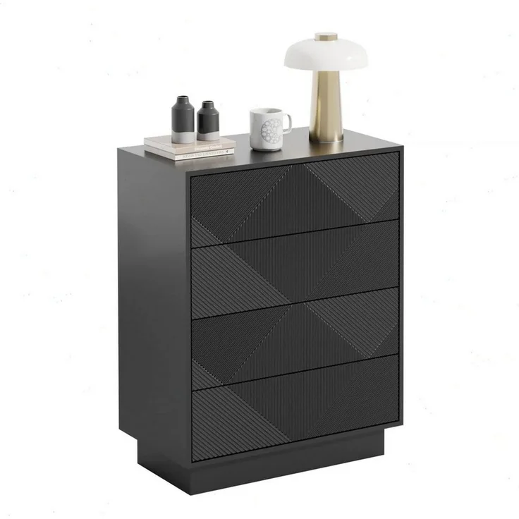 UEV Kommode mit 4 Schublanden, Sideboard, Schubladenschrank Schmal, 60x33,5x77,5cm (Sideboard für Wohnzimmer Schlafzimmer Büro Flur, Mehrzweckschrank aus Holz Beistellschrank allzweckschrank), Drucköffner/ Push to open Schubladen Aufbewahrungskommode