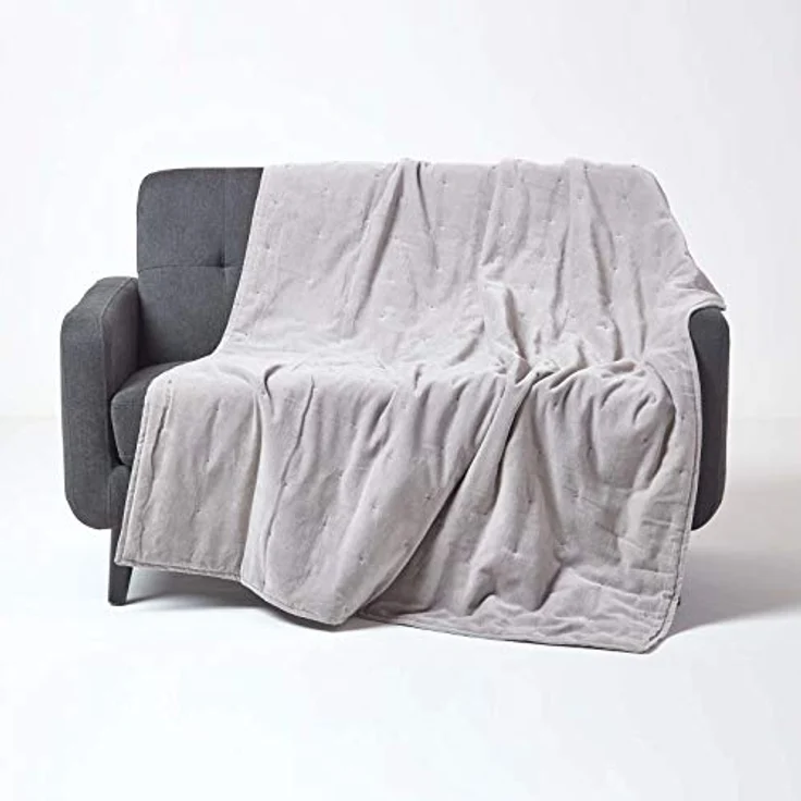 Homescapes Samt-Kuscheldecke, Hellgrau, 150x200 cm, Oeko-Tex®, weich und atmungsaktiv, ideal als Tagesdecke oder Überwurf – Bild 1