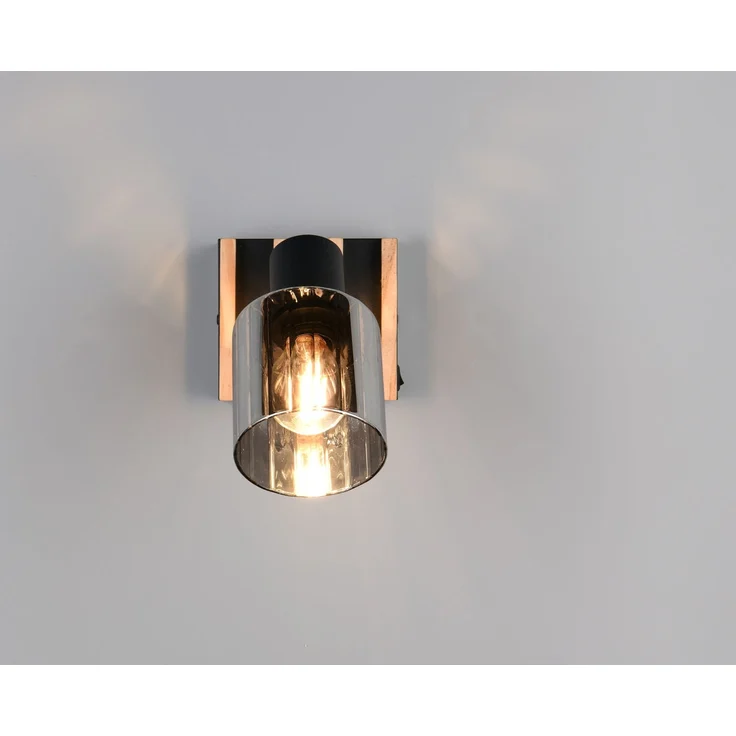 Wandstrahler TRAVIA mit Schalter, Rauchglas Schwarz & Holz, Breite 10cm – Bild 7