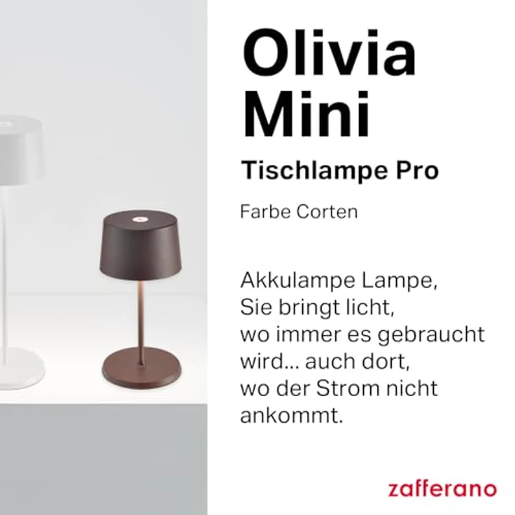 Zafferano, Olivia Mini Lampe, Tragbare und Wiederaufladbare Tischlampe mit Touch Control, Geeignet für Wohnzimmer und Außenbereich, Dimmer, 2200-3000 K, Höhe 22 cm, Farbe Corten – Bild 3