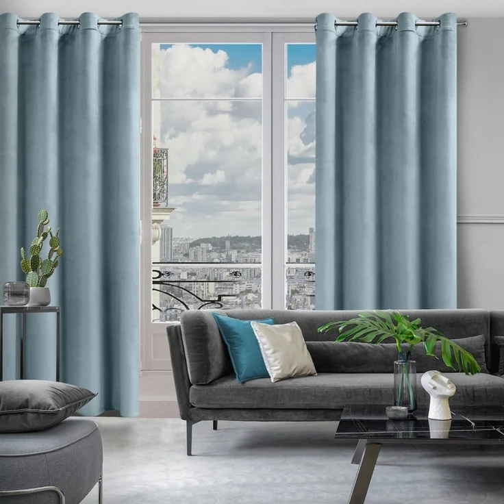 Design91 Samtvorhang, Ösen, Polyester hellblau, 140x250 cm – Bild 2