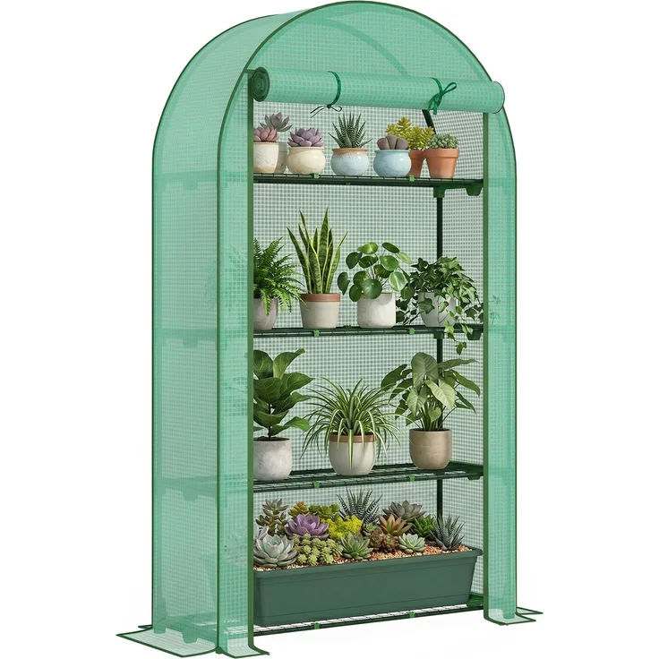 MELAYR, Gartengewächshaus/Balkongewächshaus mit 4 Regalböden, 108 x 8 x 45 cm, Grün
