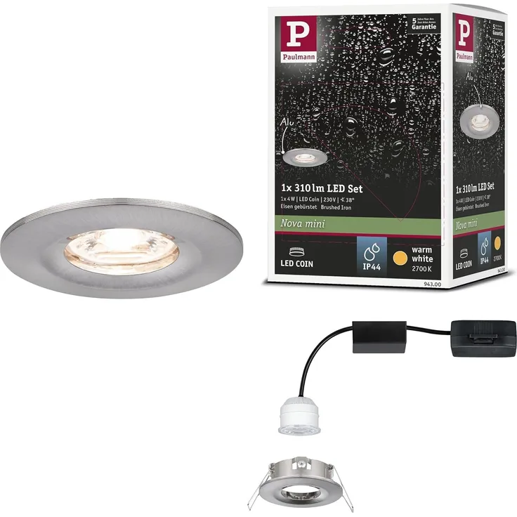 Paulmann No. 94300 Einbauleuchte Nova mini starr IP44 4W 2.700K Eisen gebürstet 230V