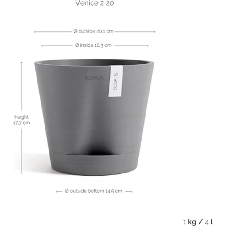 ECOPOTS Blumentopf Venice 2 20 Grau, für den Innenbereich – Bild 3